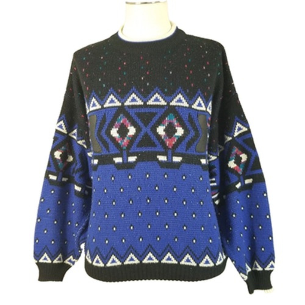 Sostanza Sweater Mens XL Blue Tribal Southwestern Retro Preppy Pullover